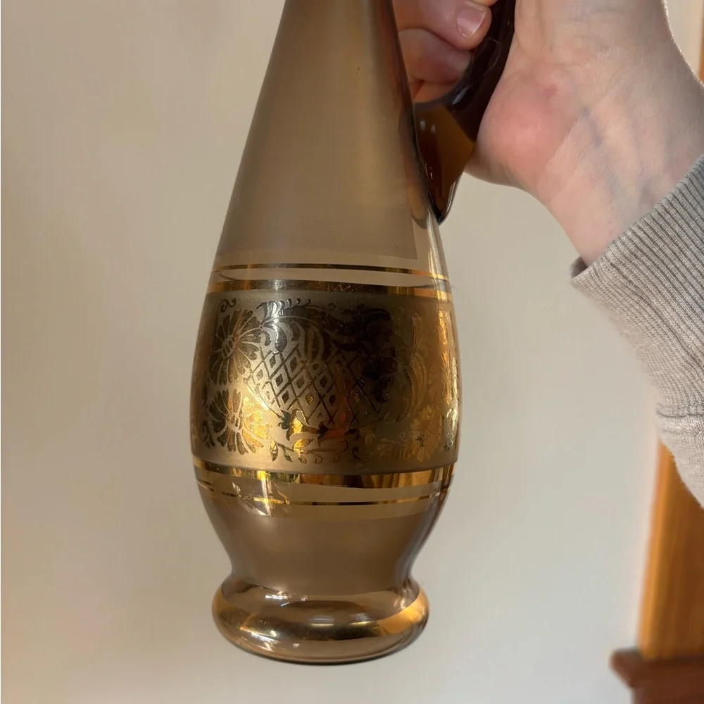 Vintage Bohemian Amber Crystal Decanter Set